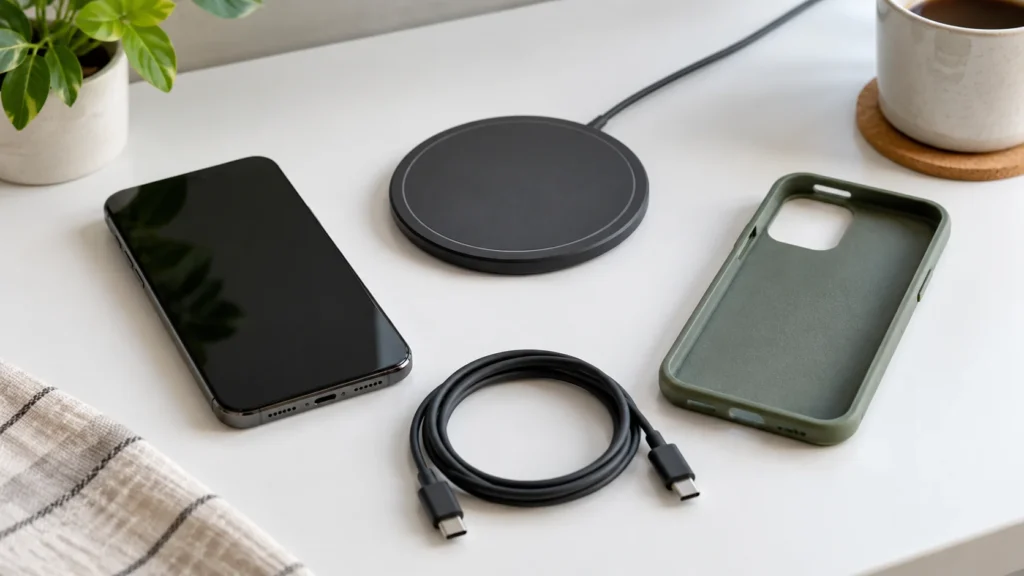 Illustration of accessories used to troubleshoot slow wireless charging